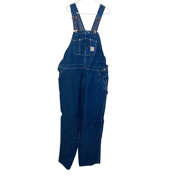 VTG Carhartt Men's Overalls Denim High Back Bib Size 48x34 Altered - Picture 1 of 9
